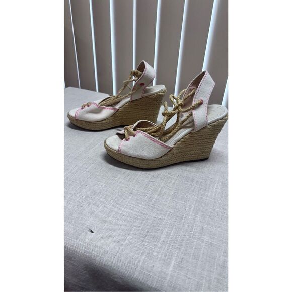 Schutz Women's Brynda Lace Up Espadrille Platform Wedges Cream Pink Size 6.5B - Picture 5 of 11